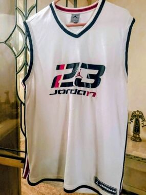 Men's Jordan 23 Basketball Jersey - White with Red Trim